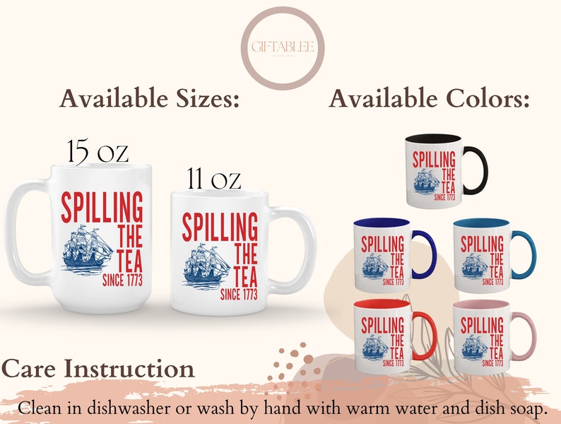 Spilling The Tea Mug, 4th Of July American History For Patriot Independence Day, Since 1773 Mug, Patriotic Mug, 1773 mug, Freedom Mug image 4