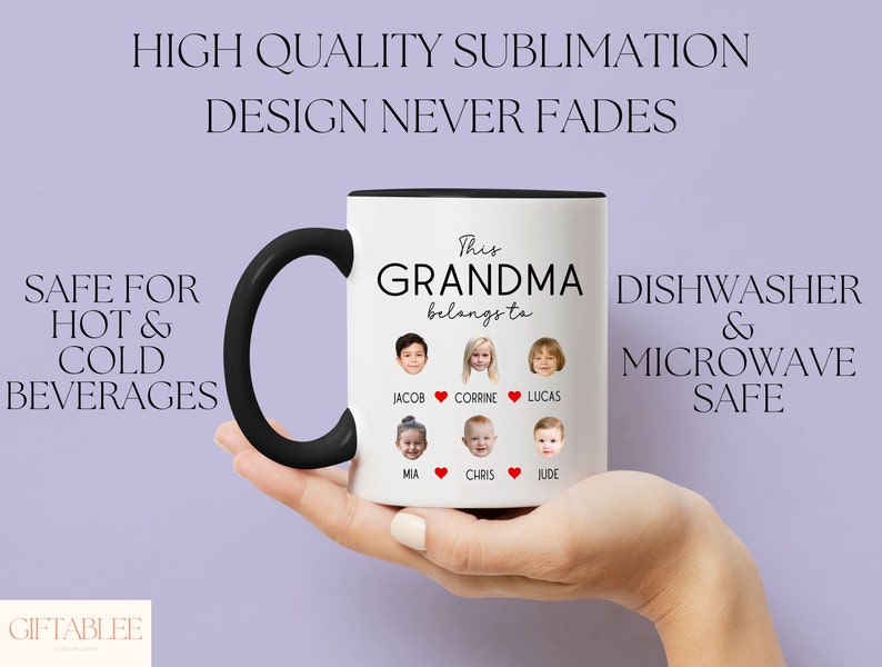 a person holding a coffee mug with the words, high quality sublimation design