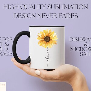 Caneca personalizada com girassol, caneca de girassol para presente de Natal para amantes de girassóis, caneca de girassol, caneca ensolarada, canecas de girassol para mulheres imagem 3