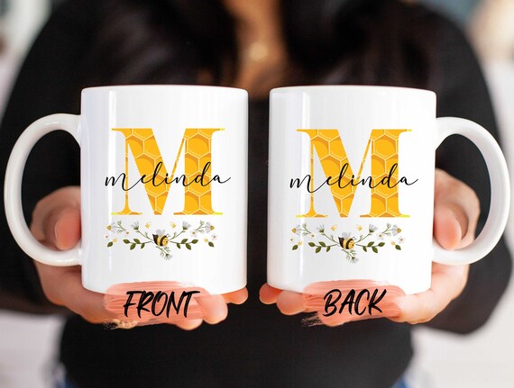 Personalized Bee Gifts Mug, Bee Mug Gifts For Women Birthday Gift, Custom Bee Mug, Queen Bee, Floral Mug, Bee Cup, Initial Name Mug For Her