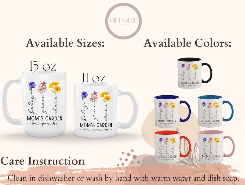 Mom Family Garden Mug, Custom Birth Month Flower Mug For Mamma Mother’s Day, Customized Mom Mug, Family Mugs, Family Flower Garden For Mama image 5