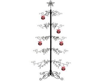 HOHIYA Wrought Iron Christmas Tree Ornament Display Stand Halloween Metal 84inch Black