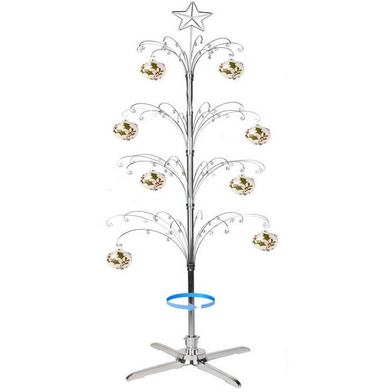 Metal Ornament Display Tree Stand Christmas Rotating Silver Etsy