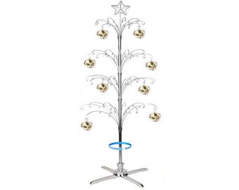HOHIYA Metal Christmas Tree Ornament Display Stand Rotating Silver 74inch