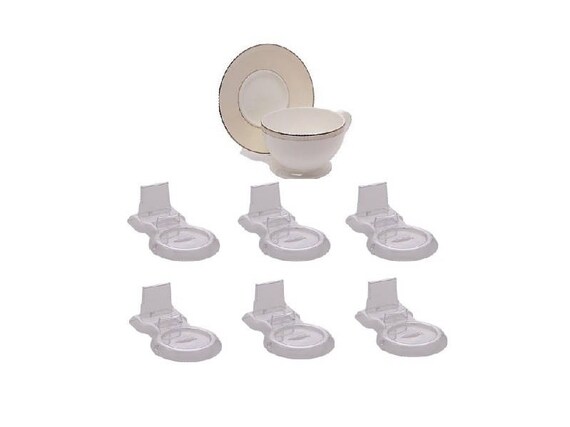 6pcs Tea Cup /& And Saucer Stand Display Easels Brass Etched Base