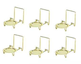 HOHIYA Cup and Saucer Display Stand Teacup Holder Rack Easel Brass Gold Etched Base 6pcs/lot