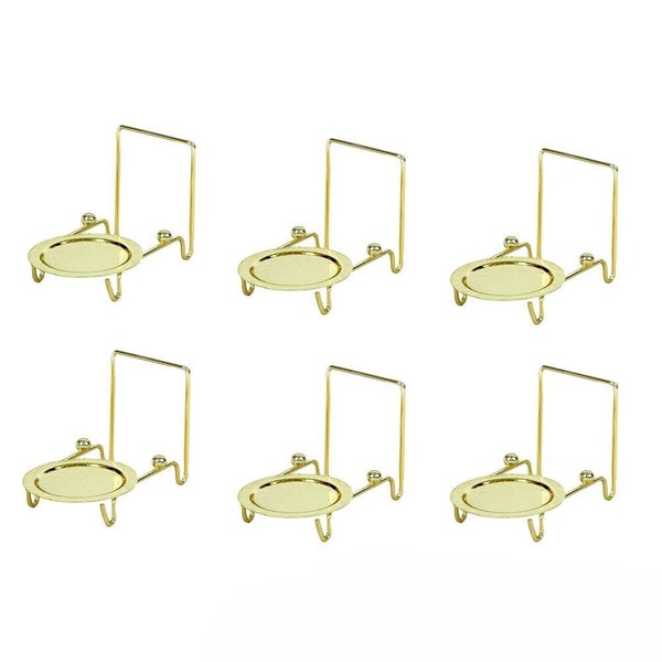 HOHIYA Cup and Saucer Display Stand Teacup Holder Rack Easel Brass Gold Etched Base 6pcs/lot