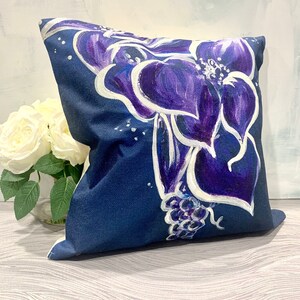 Throw Pillow - Purple Flowers with hand-painted accents