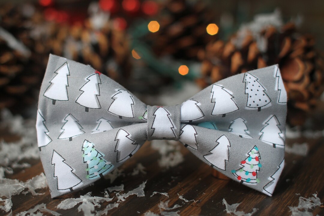Gray Christmas Tree Bow Tie, Dog Bow Tie, Boys Bow Tie, Mens Bow Tie