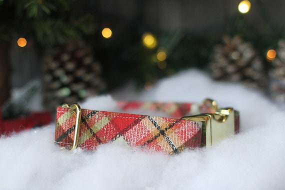 Christmas Plaid Collar, Holiday Pet Collar, Large Dog Collar, Male Dog Collar, Red Plaid Dog Collar