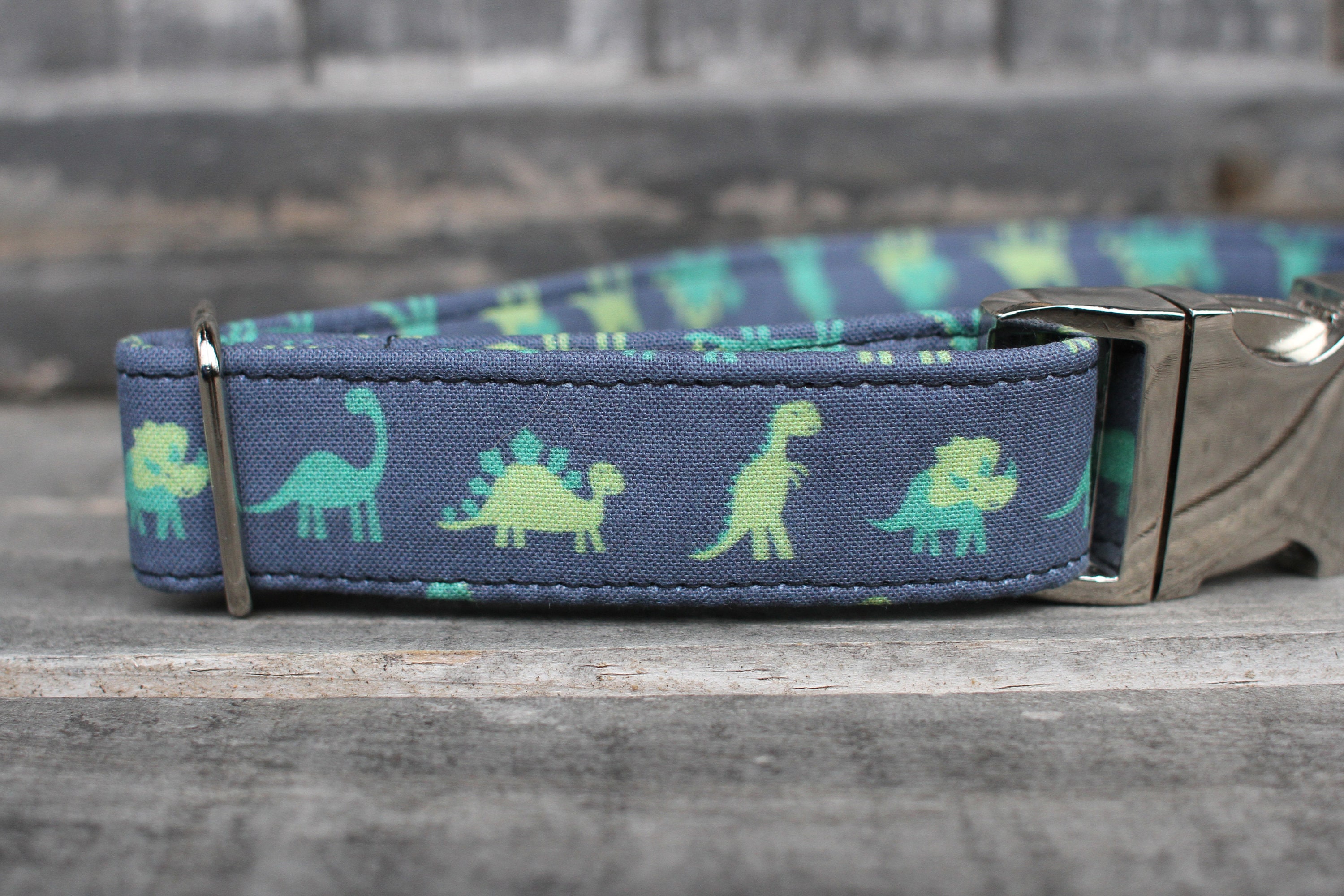 Dinosaur Dog Collar, Gray and Green Dog Collar, Male Dog Collar, Fabr…