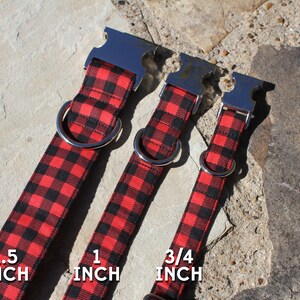 buffalo plaid collar in 1.5 inch, 1 inch and 3/4 inch size to show how the pattern looks.