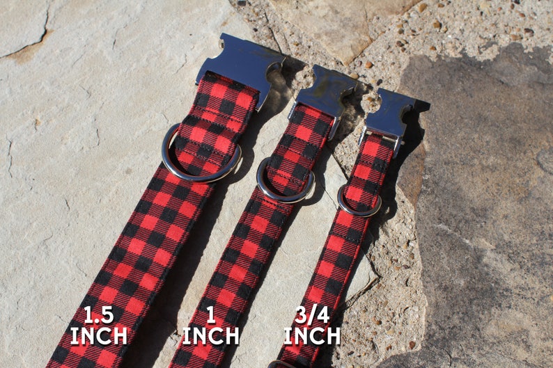 buffalo plaid collar in 1.5 inch, 1 inch and 3/4 inch size to show how the pattern looks.