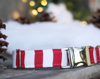 Christmas Stripes Dog Collar, Holiday Dog Collar, Small Dog Collar, Male Dog Collar, Large Dog Collar, Girl Dog Collar, Stocking Stuffer