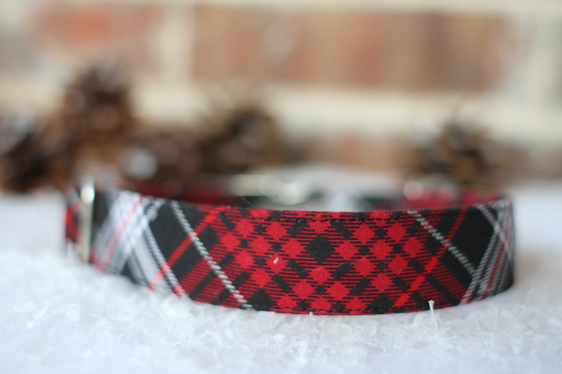 Red and Black Plaid Collar Christmas Dog Collar Plaid Dog Etsy
