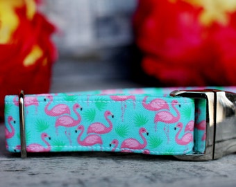 Flamingo Collar, Summer Dog Collar, Female Dog Collar, Pet Collar, Girl Dog Collar, Fabric Dog Collar, Small Dog Collar, Large Dog Collar