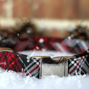 Red and Black Plaid Collar, Christmas Dog Collar, Plaid Dog Collar, Male Dog Collar, Metal Buckle, Gift, Large Dog Collar, Small Dog Collar
