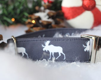 Moose Dog Collar, Christmas Pet Collar, Holiday Dog Collar, Large Dog Collar, Male Dog Collar, Female Dog Collar