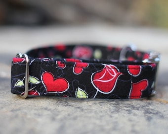 Herzen & Rosen Haustier-Halsband | Valentinstag Hundehalsband | Hundehalsband männlich oder weiblich | Große und Kleine Hundehalsband