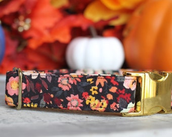 Autumn Floral Dog Collar, Girl Pet Collar, Female Dog Collar, Large Dog Collar, Small Dog Collar, Fabric Dog Collar, Fall Dog Collar