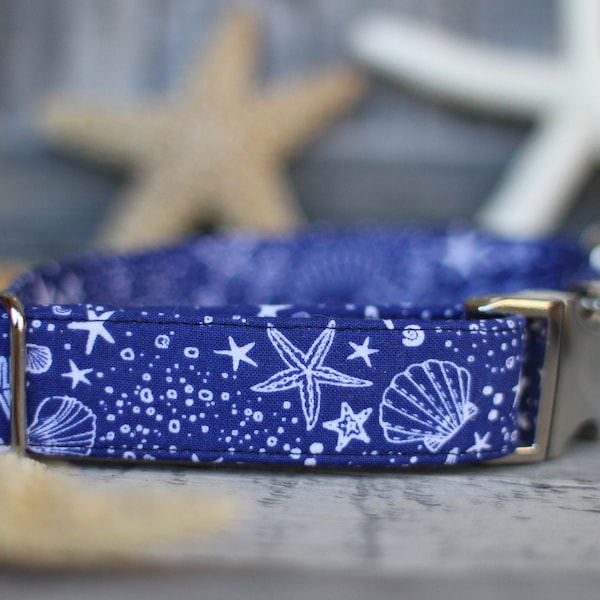 Sea Shell Dog Collar, Starfish Dog Collar, Nautical Dog Collar, Summer Dog Collar, Pet Collar, Large Dog Collar, Small Dog Collar