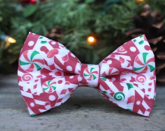Noeud papillon menthe poivrée | Nœud papillon de Noël fait main pour garçon, chien et homme