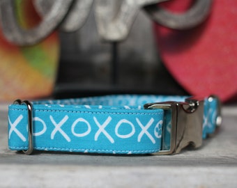 Valentinstag Hundehalsband | Blau XOXO Haustierhalsband | Hundehalsband | Hundehalsband | Großes Hundehalsband | Halsband für kleine Hunde