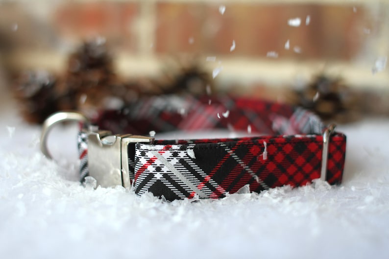 Red and Black Plaid Collar Christmas Dog Collar Plaid Dog Etsy
