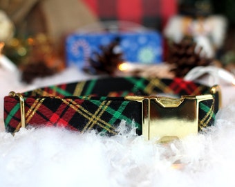 Christmas Plaid Dog Collar, Holiday Pet Collar