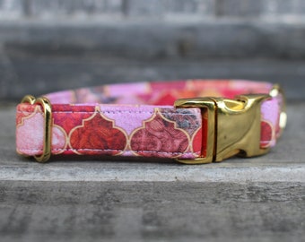 Pink Tiles Dog Collar, Girl Dog Collar, Female Dog Collar, Small Dog Collar, Large Dog Collar, Fabric Dog Collar, Dog Collar, Pet Collar