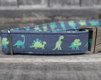 Dinosaurier-Hundehalsband, grau und grün Hundehalsband, männliches Haustierhalsband, Stoffhundehalsband, großes Hundehalsband, kleines Hundehalsband, Geschenk für Tierliebhaber