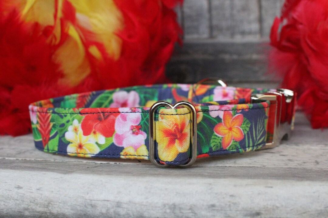 Navy Hawaiian Dog Collar Floral Dog Collar Female Dog Etsy