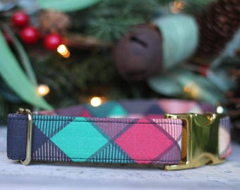 Christmas Plaid Dog Collar, Handmade Buffalo Plaid Pet Collar