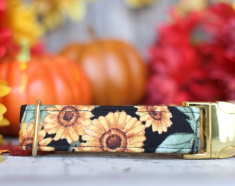 Autumn Sunflower Dog Collar, Girl Pet Collar, Female Dog Collar, Large Dog Collar, Small Dog Collar, Fabric Dog Collar, Fall Dog Collar