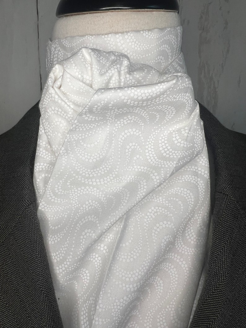 73 inch Large White on white Four Fold Stock Tie, Formal White Stock Tie, Traditional Foxhunting Stock Tie image 1