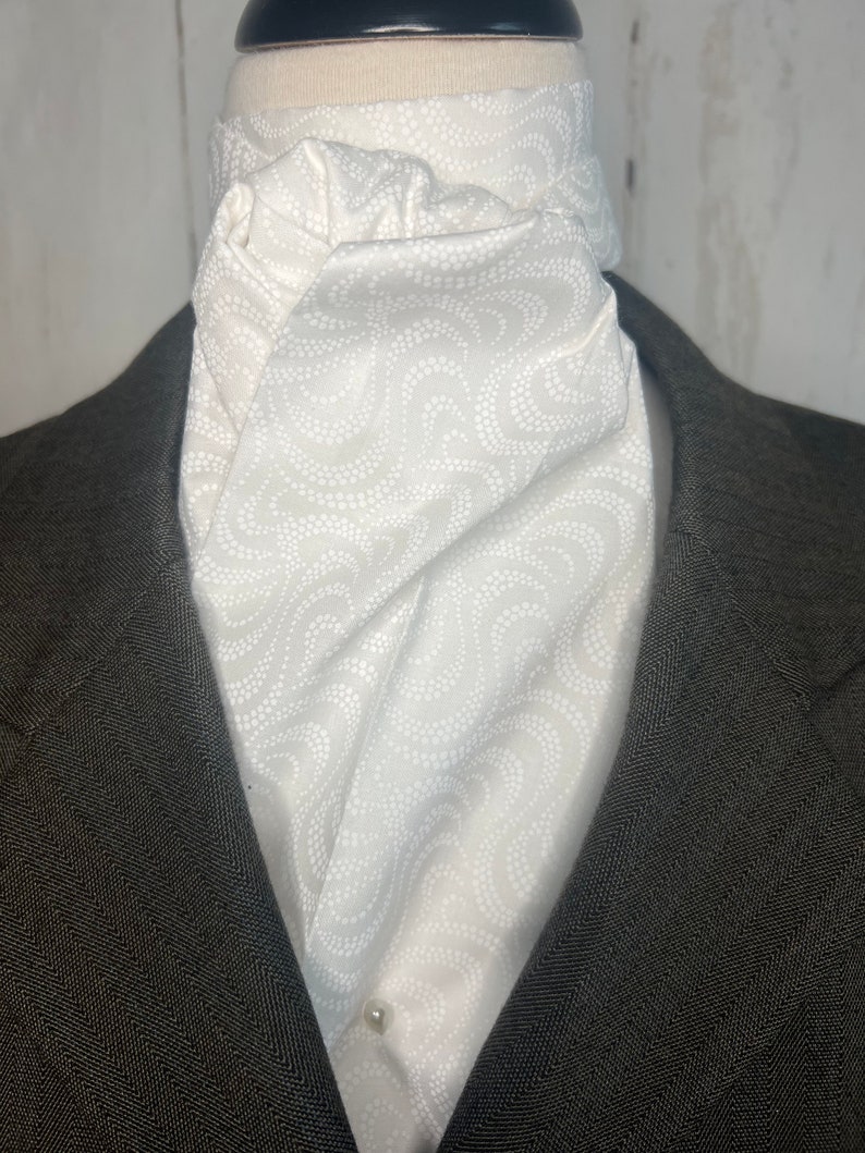 73 inch Large White on white Four Fold Stock Tie, Formal White Stock Tie, Traditional Foxhunting Stock Tie image 2