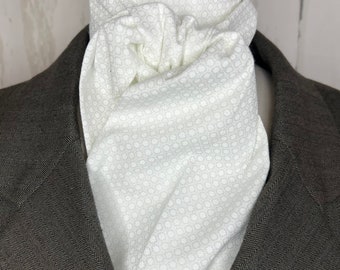 White Four Fold Stock Tie, Formal White Stock Tie, Traditional Foxhunting Stock Tie, Floral Dot Lattice White tone on tone