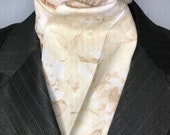 Four Fold Stock Tie, Foxhunting Traditional Stock Tie, Horse Show Stock, Beige Wild Roses, High Quality Cotton