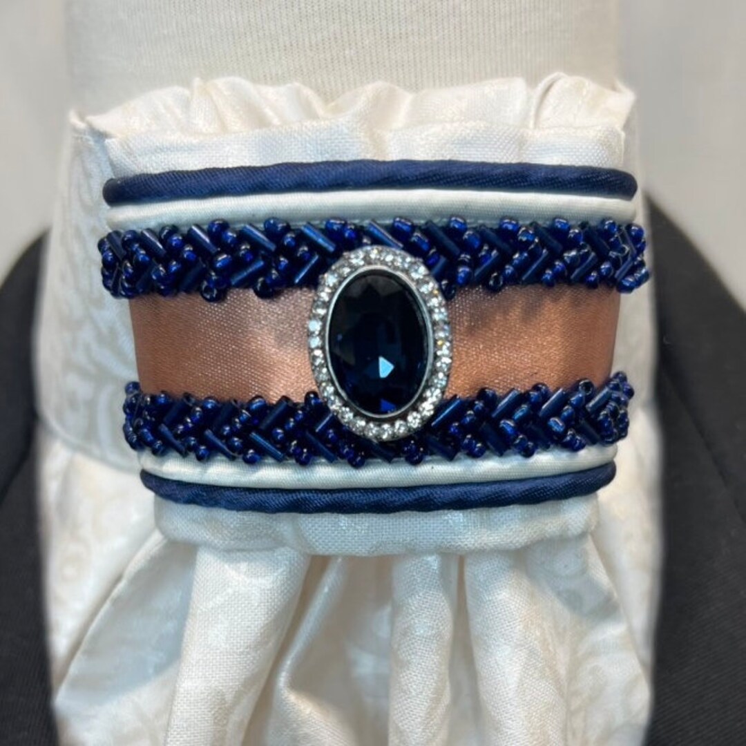 Rose Gold Ribbon W Navy Beaded Trim on Pearl Metallic Cotton Etsy