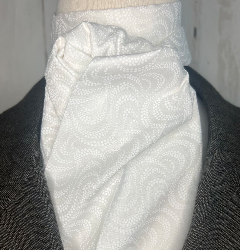 73 inch Large White on white Four Fold Stock Tie, Formal White Stock Tie, Traditional Foxhunting Stock Tie image 7