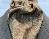 Four Fold Stock Tie, Foxhunting Traditional Stock Tie, Horse Show Stock Tie Tan Paisley