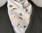 70 inch Four Fold Stock Tie, Foxhunting Stock Tie, Traditional Four Fold Stock Tie, Horse Show Stock Tie, Owls w leaves on Grey Crosshatch