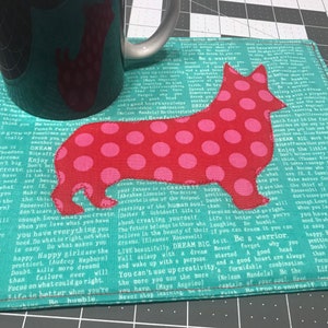 Mug Rug with Corgis, Large Coaster for mugs and snacks, low carbon footprint, green living for corgi fluffy wiggle butt dog lovers image 8