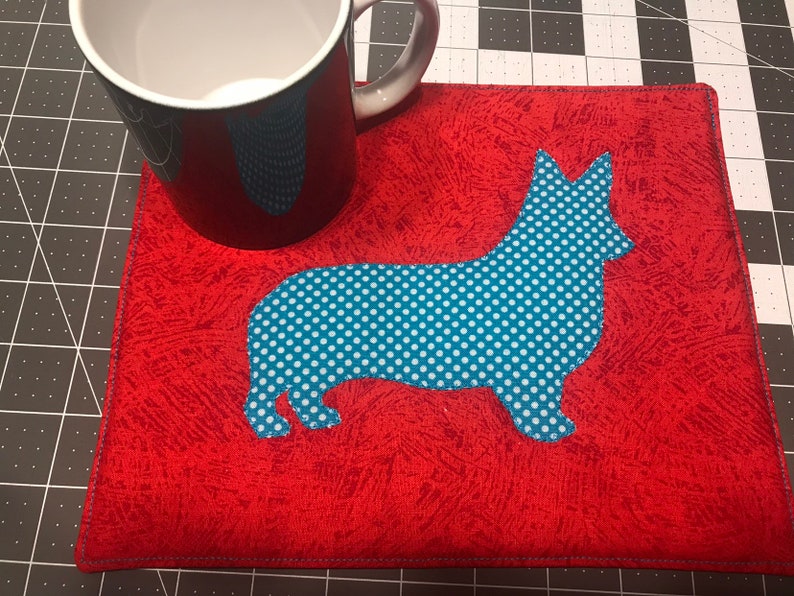 Mug Rug with Corgis, Large Coaster for mugs and snacks, low carbon footprint, green living for corgi fluffy wiggle butt dog lovers image 7