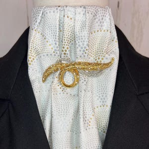 Silver and Gold One of a Kind Pretied Stock Tie, Vintage Pin Included, Dressage Eventing Stock Tie