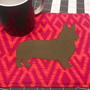 Mug Rug with Corgis, Large Coaster for mugs and snacks, low carbon footprint, green living for corgi fluffy wiggle butt dog lovers image 6