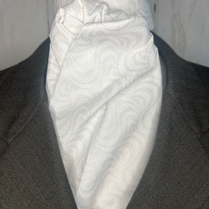 73 inch Large White on white Four Fold Stock Tie, Formal White Stock Tie, Traditional Foxhunting Stock Tie image 3