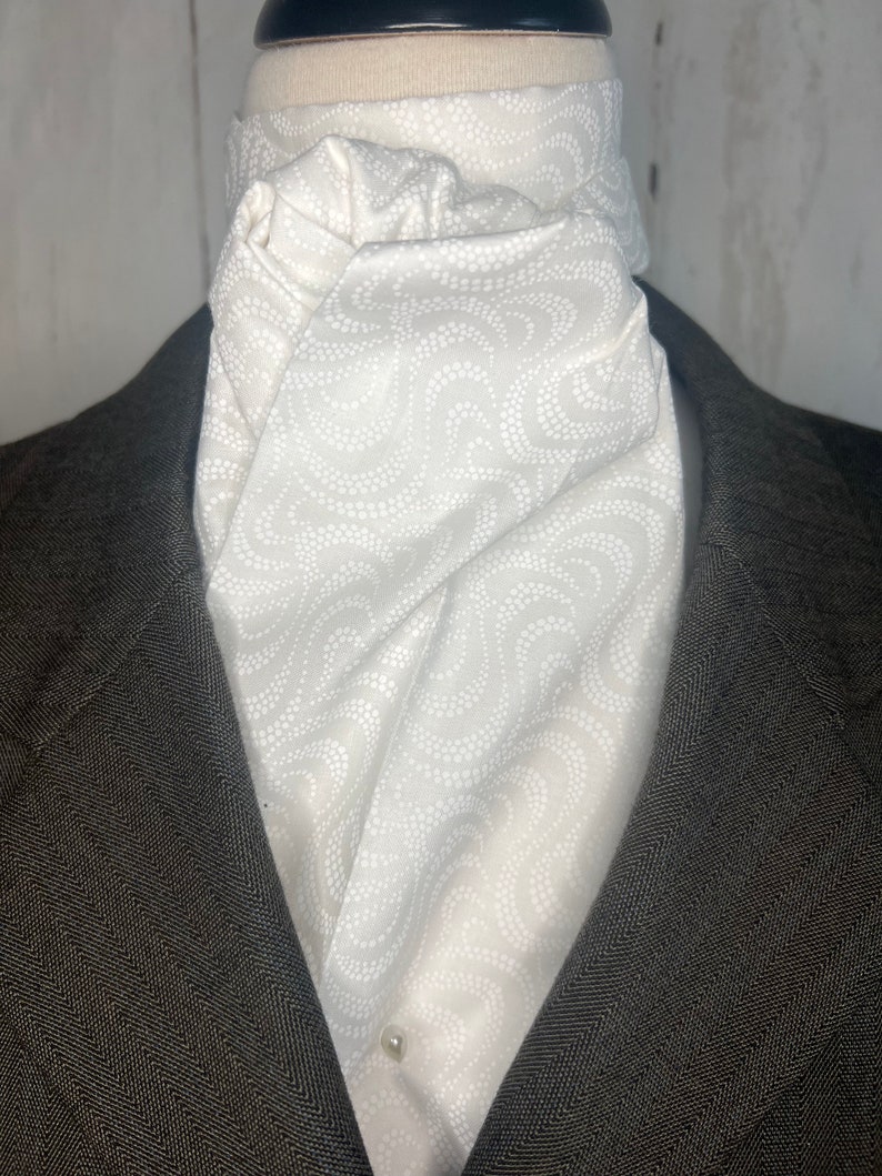 73 inch Large White on white Four Fold Stock Tie, Formal White Stock Tie, Traditional Foxhunting Stock Tie image 3