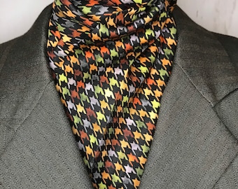 Fall Colors Houndstooth Four Fold Stock Tie, Foxhunting Stock Tie, Traditional Four Fold Stock Tie, horse show