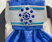 Sparkly Ribbon with Royal Blue and White Metallic Frost Cotton, Dressage Stock Tie, Eventing Stock Tie, Horse Show